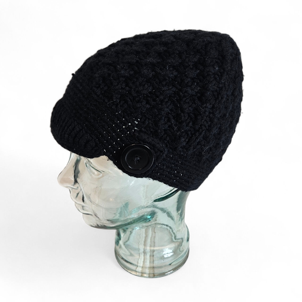 Banana Republic Hat OS Wool Cashmere Newsboy Brim Beanie Crochet Knit Button Cap